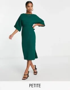 Closet London Petite - Vestito Longuette Midi A Coste Verde Smeraldo