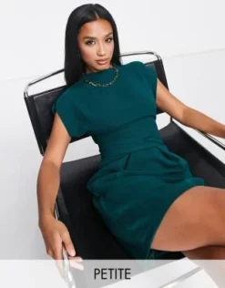 Closet London Petite - Vestito Corto Con Cintura Allacciata In Vita Verde Smeraldo