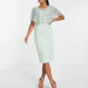 ASOS DESIGN Petite - Vestito Midi Color Menta Con Mantella Decorata Con Paillettes