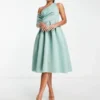 ASOS DESIGN Tall - Vestito Midi Per Il Ballo Di Fine Anno Verde Salvia Ghiaccio Con Spalle Scoperte