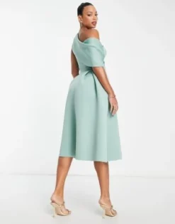 ASOS DESIGN Tall - Vestito Midi Per Il Ballo Di Fine Anno Verde Salvia Ghiaccio Con Spalle Scoperte -Vendite ASOS Maternity || RIVER ISLAND || Monki 203171380 2
