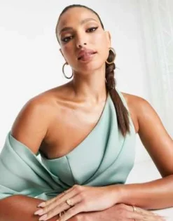 ASOS DESIGN Tall - Vestito Midi Per Il Ballo Di Fine Anno Verde Salvia Ghiaccio Con Spalle Scoperte -Vendite ASOS Maternity || RIVER ISLAND || Monki 203171380 3