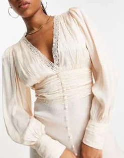 Miss Selfridge - Vestito Lungo In Raso Color Champagne Jacquard Con Bottoni E Finiture In Pizzo -Vendite ASOS Maternity || RIVER ISLAND || Monki 203172681 3