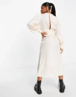 Miss Selfridge - Vestito Lungo In Raso Color Champagne Jacquard Con Bottoni E Finiture In Pizzo -Vendite ASOS Maternity || RIVER ISLAND || Monki 203172681 4