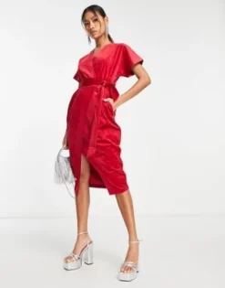 Closet London - Vestito Midi Allacciato In Vita In Velluto Rosso Con Maniche A Kimono -Vendite ASOS Maternity || RIVER ISLAND || Monki 203184707 4