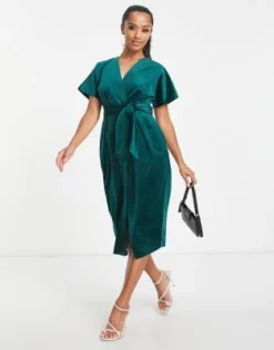 Closet London Petite - Vestito Midi Verde Smeraldo In Velluto Con Maniche A Kimono E Cintura -Vendite ASOS Maternity || RIVER ISLAND || Monki 203187460 3