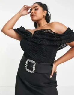 ASOS DESIGN Curve - Wiggle - Vestito Midi In Pizzo Nero Con Scollo Alla Bardot -Vendite ASOS Maternity || RIVER ISLAND || Monki 203189613 3