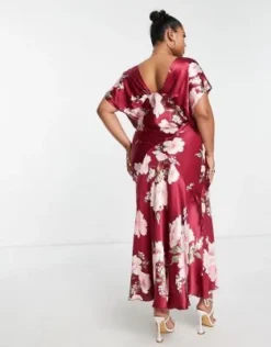 ASOS DESIGN Curve - Vestito Midi In Raso Con Motivo Floreale Vintage Rosso E Maniche Ad Ali Di Pipistrello -Vendite ASOS Maternity || RIVER ISLAND || Monki 203207503 2