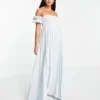 ASOS Maternity ASOS DESIGN Maternity - Vestito Lungo Con Scollo Bardot A Pieghe Blu