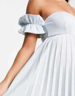 ASOS Maternity ASOS DESIGN Maternity - Vestito Lungo Con Scollo Bardot A Pieghe Blu -Vendite ASOS Maternity || RIVER ISLAND || Monki 203215020 3