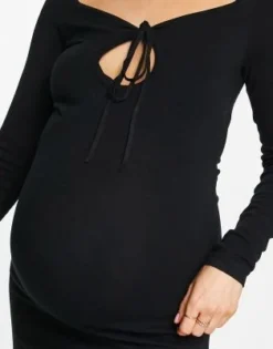 ASOS Maternity ASOS DESIGN Maternity - Vestito Midi In Maglia Nero Con Fascette Incrociate -Vendite ASOS Maternity || RIVER ISLAND || Monki 203216135 3