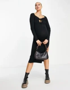 ASOS Maternity ASOS DESIGN Maternity - Vestito Midi In Maglia Nero Con Fascette Incrociate -Vendite ASOS Maternity || RIVER ISLAND || Monki 203216135 4