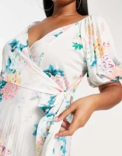 ASOS DESIGN Curve - Vestito Lungo Avvolgente Con Maniche A Sbuffo Blu A Fiori -Vendite ASOS Maternity || RIVER ISLAND || Monki 203233990 3