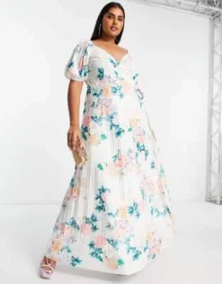 ASOS DESIGN Curve - Vestito Lungo Avvolgente Con Maniche A Sbuffo Blu A Fiori -Vendite ASOS Maternity || RIVER ISLAND || Monki 203233990 4