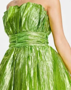 Esclusiva Collective The Label Petite - Vestito Corto A Fascia Con Vita Arricciata Verde Lime Metallizzato -Vendite ASOS Maternity || RIVER ISLAND || Monki 203238473 3