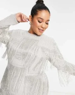 ASOS DESIGN Curve - Vestito Corto Argento Con Pannelli Decorato Con Frange -Vendite ASOS Maternity || RIVER ISLAND || Monki 203240723 3