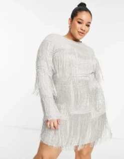ASOS DESIGN Curve - Vestito Corto Argento Con Pannelli Decorato Con Frange -Vendite ASOS Maternity || RIVER ISLAND || Monki 203240723 4