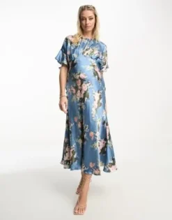 ASOS Maternity ASOS DESIGN Premaman - Vestito Midi In Raso Con Stampa Floreale Vintage E Maniche A Campana -Vendite ASOS Maternity || RIVER ISLAND || Monki 203243106 3
