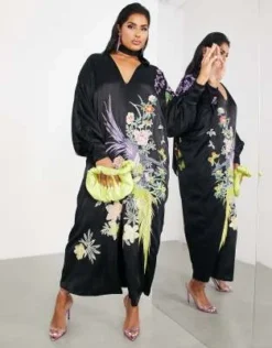 ASOS Edition Curve - Vestito Vistoso Con Scollo A V E Nastro Nero Con Fenice E Fiori -Vendite ASOS Maternity || RIVER ISLAND || Monki 203260408 4