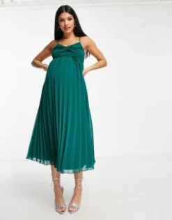 ASOS Maternity ASOS DESIGN Maternity - Vestito Midi Con Spalline Sottili Incrociato Sul Davanti Verde Bosco A Pieghe Con Cintura -Vendite ASOS Maternity || RIVER ISLAND || Monki 203273437 4