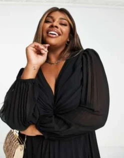ASOS DESIGN Curve - Vestito Midi Nero A Pieghe Con Scollo Profondo -Vendite ASOS Maternity || RIVER ISLAND || Monki 203273465 3