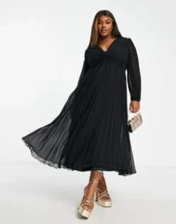 ASOS DESIGN Curve - Vestito Midi Nero A Pieghe Con Scollo Profondo -Vendite ASOS Maternity || RIVER ISLAND || Monki 203273465 4