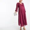 ASOS Maternity ASOS DESIGN Maternity - Vestito Midi Bordeaux A Pieghe Con Scollo Profondo E Dettaglio Con Corpino