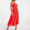 ASOS DESIGN Petite - Vestito Midi Rosso A Pieghe Incrociato Sul Davanti Con Spalline Sottili E Cintura