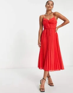 ASOS DESIGN Petite - Vestito Midi Rosso A Pieghe Incrociato Sul Davanti Con Spalline Sottili E Cintura -Vendite ASOS Maternity || RIVER ISLAND || Monki 203273605 3
