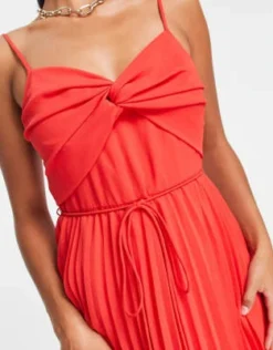 ASOS DESIGN Petite - Vestito Midi Rosso A Pieghe Incrociato Sul Davanti Con Spalline Sottili E Cintura -Vendite ASOS Maternity || RIVER ISLAND || Monki 203273605 4