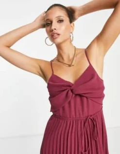 ASOS DESIGN - Vestito Midi Bordeaux A Pieghe Incrociato Sul Davanti Con Spalline Sottili E Cintura -Vendite ASOS Maternity || RIVER ISLAND || Monki 203273634 3