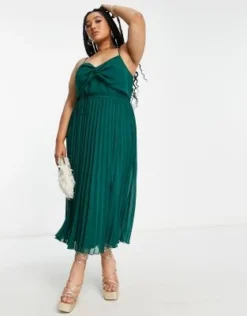 ASOS DESIGN Curve - Vestito Midi Con Spalline Sottili Incrociato Sul Davanti Verde Bosco A Pieghe Con Cintura -Vendite ASOS Maternity || RIVER ISLAND || Monki 203273783 3