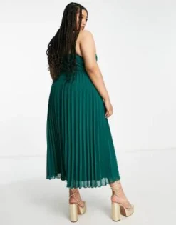 ASOS DESIGN Curve - Vestito Midi Con Spalline Sottili Incrociato Sul Davanti Verde Bosco A Pieghe Con Cintura -Vendite ASOS Maternity || RIVER ISLAND || Monki 203273783 4