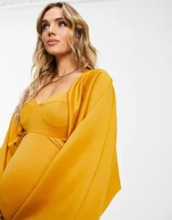 ASOS Maternity ASOS DESIGN Maternity - Vestito Midi Fasciante Color Senape Con Scollo A Cuore E Maniche Ad Ali Di Pipistrello -Vendite ASOS Maternity || RIVER ISLAND || Monki 203277506 3