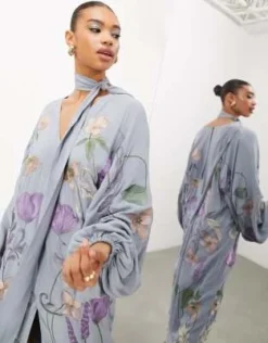 ASOS Edition - Vestito Midi Con Scollo A V E Ricami Floreali Blu -Vendite ASOS Maternity || RIVER ISLAND || Monki 203282559 4