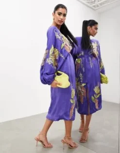 ASOS EDITION - Vestito Midi In Raso Viola Ricamato A Fiori -Vendite ASOS Maternity || RIVER ISLAND || Monki 203282777 3