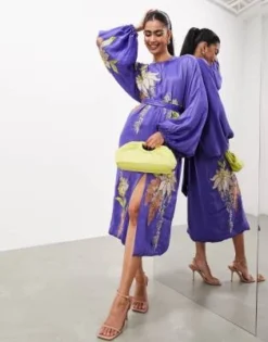 ASOS EDITION - Vestito Midi In Raso Viola Ricamato A Fiori -Vendite ASOS Maternity || RIVER ISLAND || Monki 203282777 4