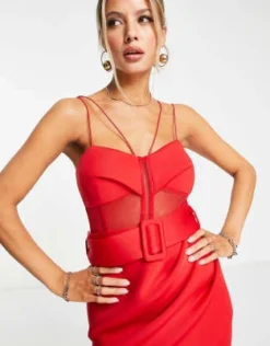 ASOS DESIGN - Vestito Midi Rosso In Rete Con Corsetto Strutturato E Cintura -Vendite ASOS Maternity || RIVER ISLAND || Monki 203288436 2