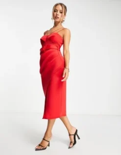 ASOS DESIGN - Vestito Midi Rosso In Rete Con Corsetto Strutturato E Cintura -Vendite ASOS Maternity || RIVER ISLAND || Monki 203288436 3
