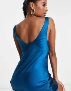 ASOS DESIGN Petite - Vestito Sottoveste Corto In Raso Con Scollo Rotondo Blu Zaffiro -Vendite ASOS Maternity || RIVER ISLAND || Monki 203355621 4