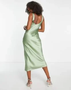 ASOS DESIGN Tall - Vestito Sottoveste Midi In Raso Kaki Con Scollo Rotondo -Vendite ASOS Maternity || RIVER ISLAND || Monki 203355662 2
