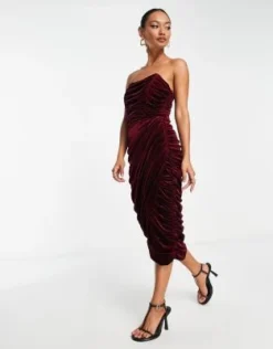 Rare London - Vestito Midi Con Corsetto Drappeggiato Rosso -Vendite ASOS Maternity || RIVER ISLAND || Monki 203367530 3