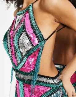 ASOS EDITION - Vestito Midi Appariscente Con Frange E Paillettes Con Motivo Grafico -Vendite ASOS Maternity || RIVER ISLAND || Monki 203369478 3