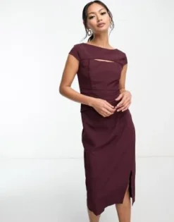 Lipsy - Vestito Midi Bordeaux Con Cut-out
