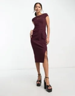 Lipsy - Vestito Midi Bordeaux Con Cut-out -Vendite ASOS Maternity || RIVER ISLAND || Monki 203375194 3