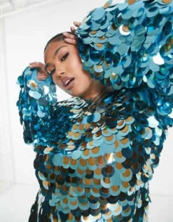 ASOS DESIGN Curve - Vestito Corto Con Paillettes A Disco Blu E Dettaglio A Strati -Vendite ASOS Maternity || RIVER ISLAND || Monki 203382075 3