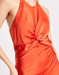 ASOS DESIGN Tall - Vestito Lungo In Raso Arancione Con Nodo Davanti E Allacciatura Sul Retro -Vendite ASOS Maternity || RIVER ISLAND || Monki 203407373 3