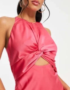 ASOS DESIGN Petite - Vestito Lungo In Raso Rosa Acceso Con Nodo Sul Davanti E Allacciatura Sul Retro -Vendite ASOS Maternity || RIVER ISLAND || Monki 203407445 3