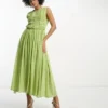 ASOS DESIGN Tall - Vestito Midi Testurizzato Raccolto Asimmetrico Color Verde Pistacchio