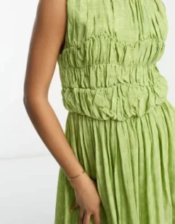 ASOS DESIGN Tall - Vestito Midi Testurizzato Raccolto Asimmetrico Color Verde Pistacchio -Vendite ASOS Maternity || RIVER ISLAND || Monki 203426039 3